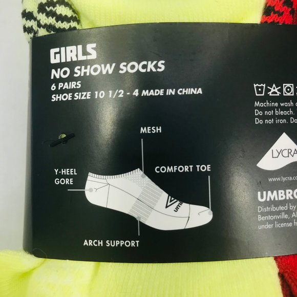 Umbro 6 Pack Girl's Shoe Size 10.5-4 No Show Tie Dye/Solid Socks Assorted Color - Picture 9 of 9